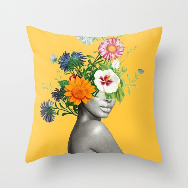 Abstract Print Flower Lady Cushion Cover Pillow Cases