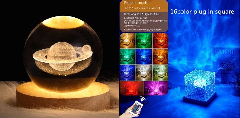 LED Water Ripple Ambient Night Light USB Rotating Projection Crystal