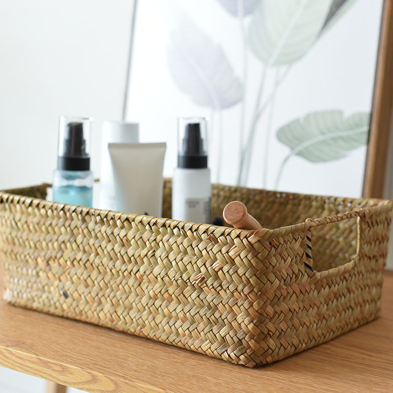 Straw Woven Rectangular Storage Baskets, Finishing Baskets