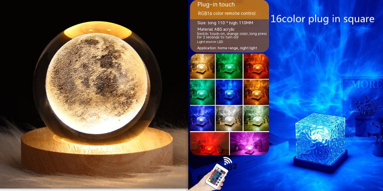 LED Water Ripple Ambient Night Light USB Rotating Projection Crystal