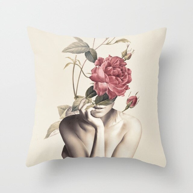 Abstract Print Flower Lady Cushion Cover Pillow Cases