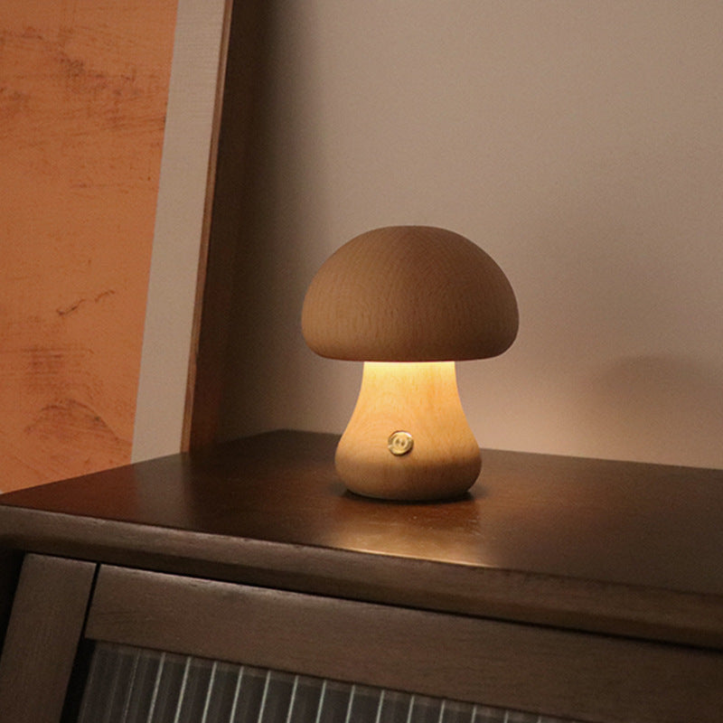 INS Wooden Cute Mushroom LED Night Light With Touch Switch Bedside