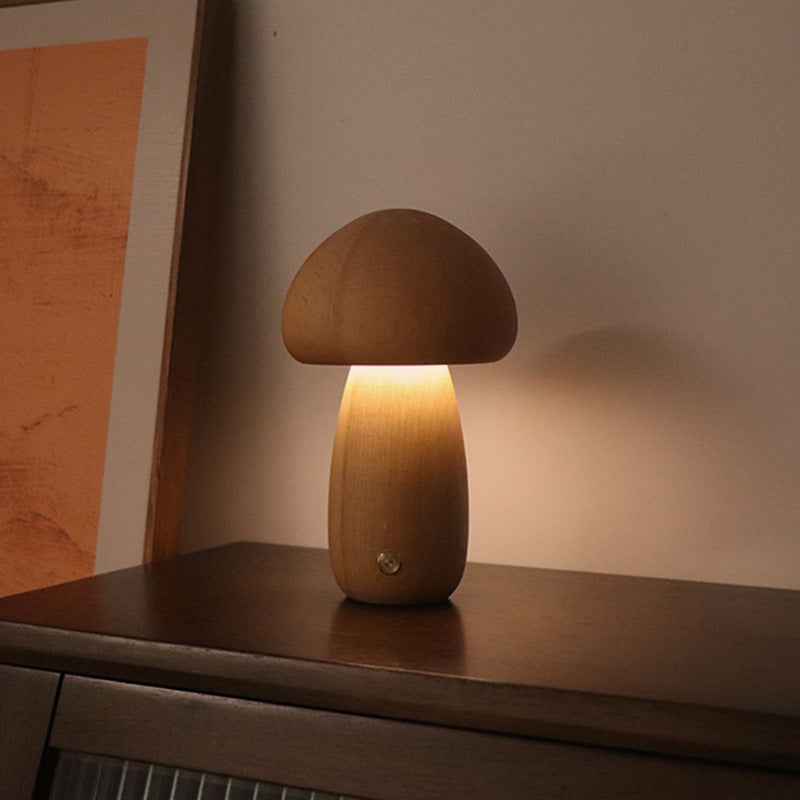 INS Wooden Cute Mushroom LED Night Light With Touch Switch Bedside