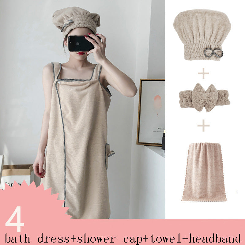 Thickened Ladies Tube Top Sling Magic Bath Towel Adult Beach Towel Shower Cap Set