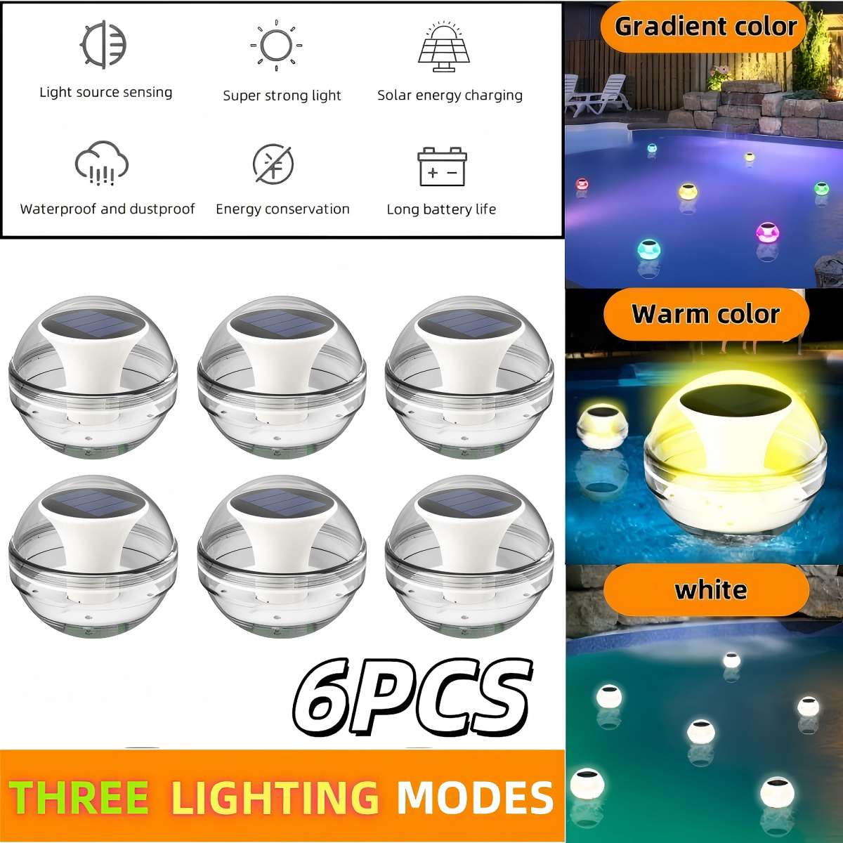 Solar Pool Lights, LED Outdoor IPX7 Waterproof Pond Lights