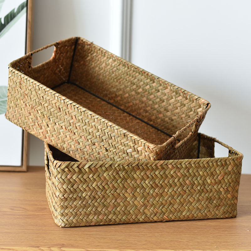 Straw Woven Rectangular Storage Baskets, Finishing Baskets
