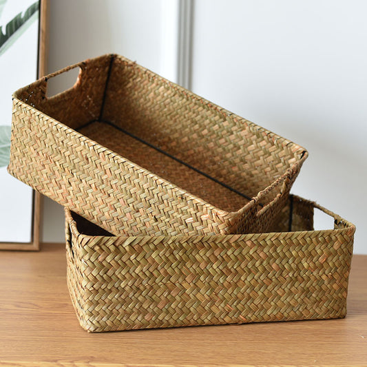 Straw Woven Rectangular Storage Baskets, Finishing Baskets