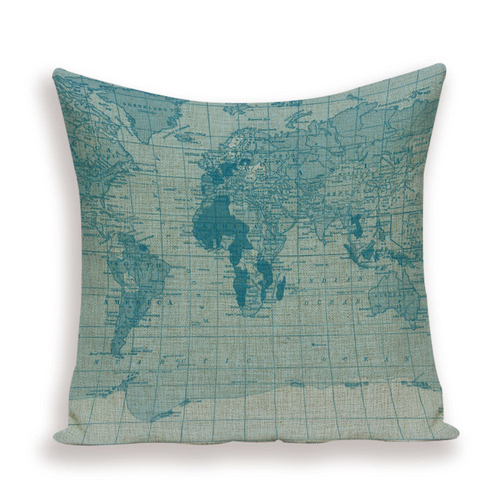 New Retro Toss Pillow Case European World Map Cushion Cover Seat