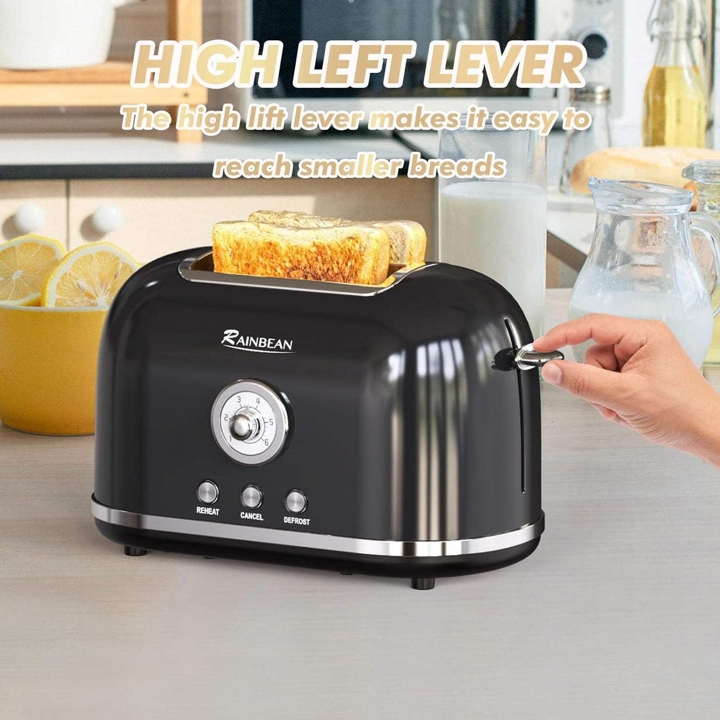 Toaster 2 Slice Retro Toaster Stainless Steel With 6 Bread Shade