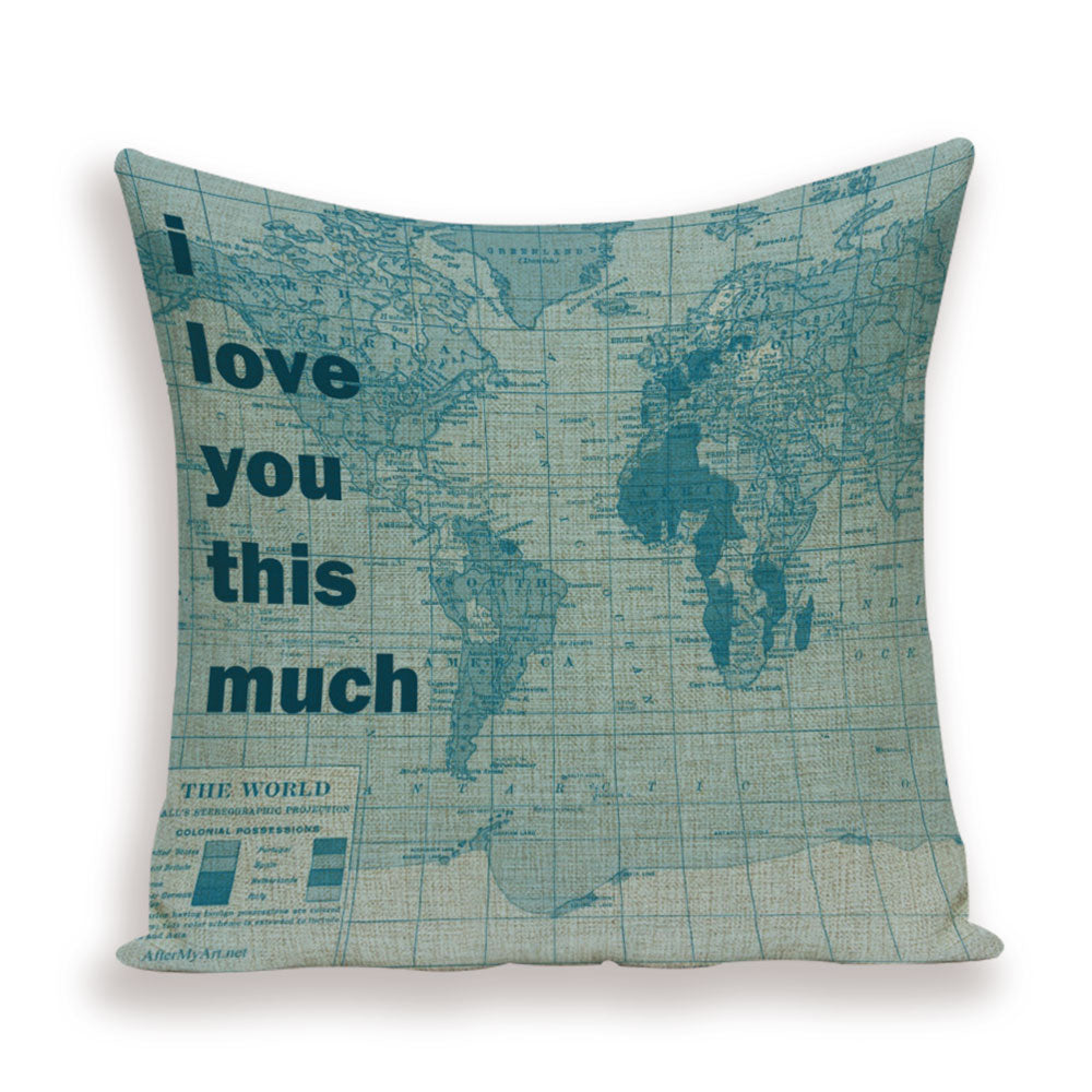 New Retro Toss Pillow Case European World Map Cushion Cover Seat