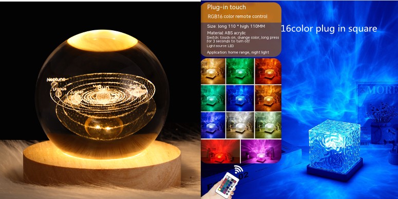 LED Water Ripple Ambient Night Light USB Rotating Projection Crystal