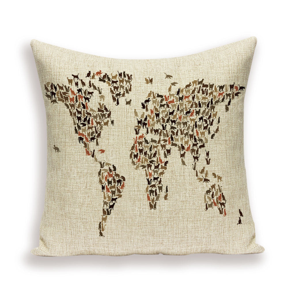 New Retro Toss Pillow Case European World Map Cushion Cover Seat