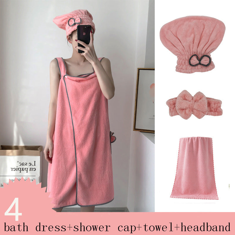 Thickened Ladies Tube Top Sling Magic Bath Towel Adult Beach Towel Shower Cap Set