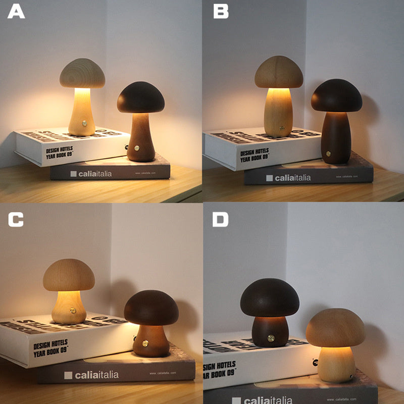 INS Wooden Cute Mushroom LED Night Light With Touch Switch Bedside