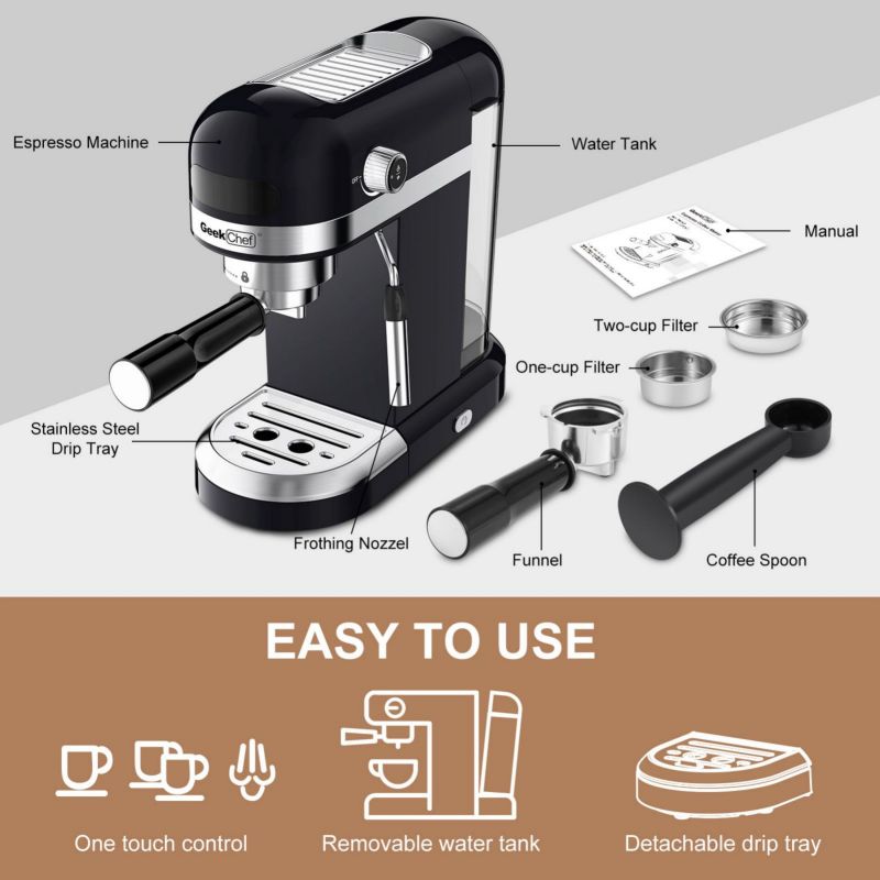 20 Bar Espresso Machine 1350W High Performance 1.4 Ldetachable