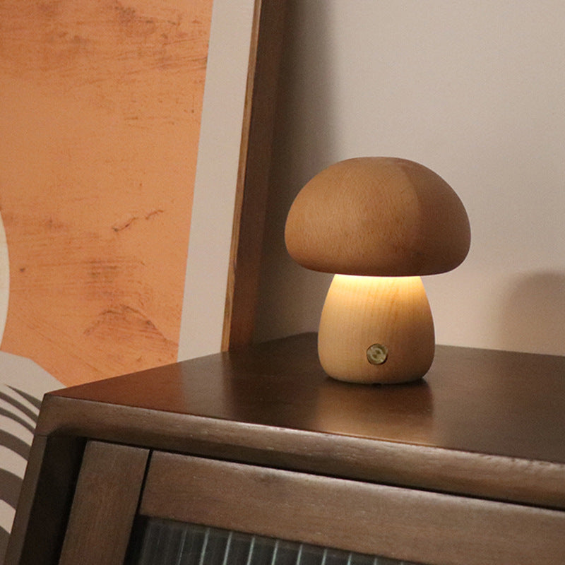 INS Wooden Cute Mushroom LED Night Light With Touch Switch Bedside