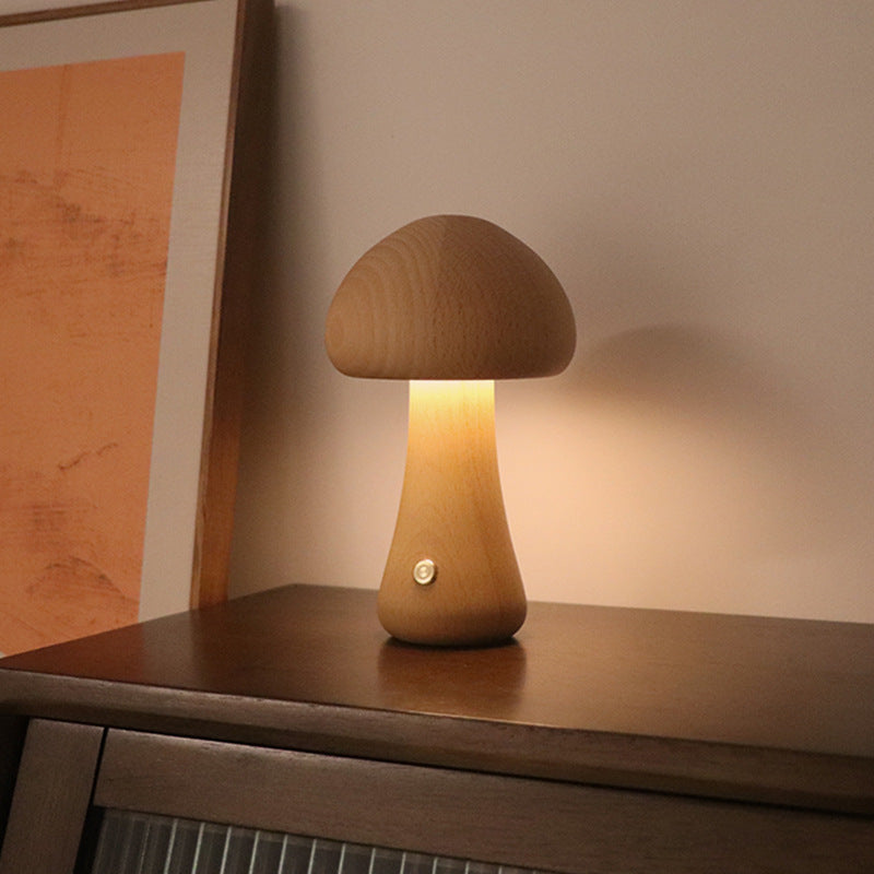 INS Wooden Cute Mushroom LED Night Light With Touch Switch Bedside