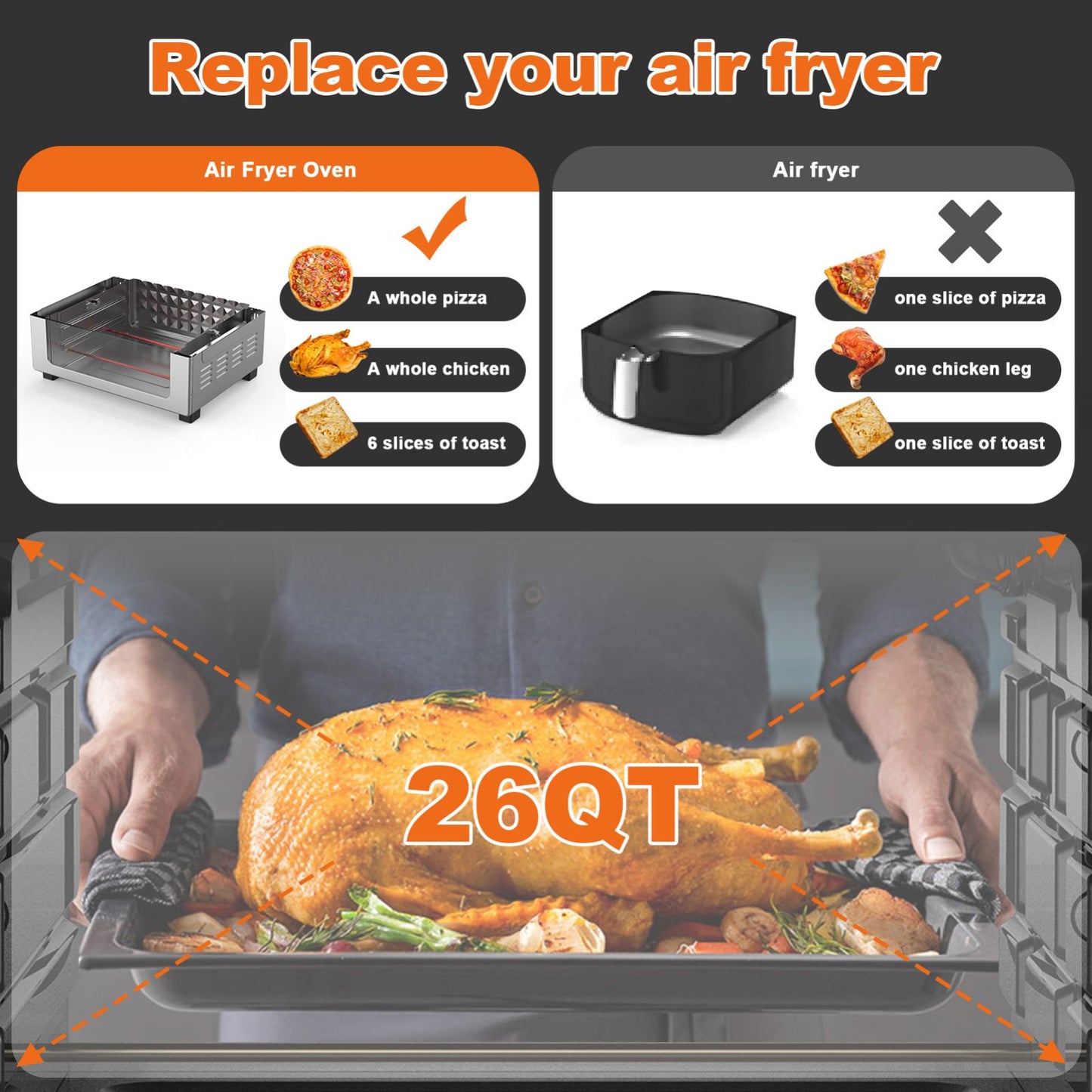 Air Fryer 6 Slice 26QT 26L Air Fryer Fry Oil-Free Extra Large Toaster