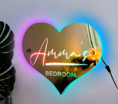 Personalized Name Mirror Light For Bedroom LED Light Up Mirror