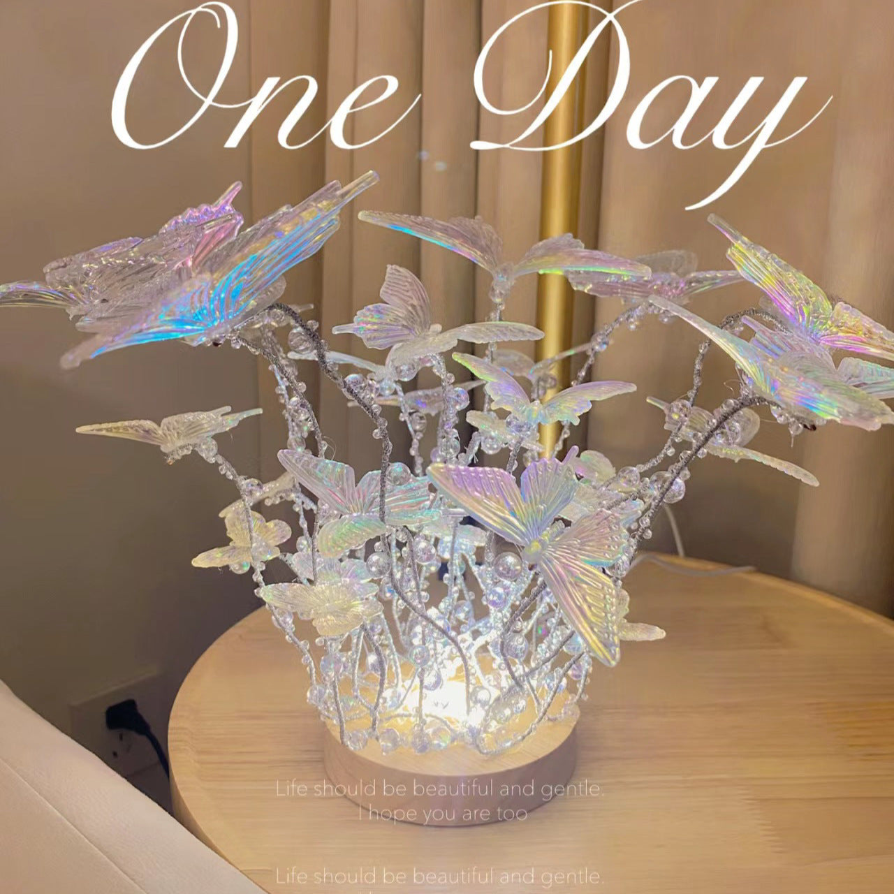 Handmade Diy Butterfly Crystal Small Night Lamp Bedside Light