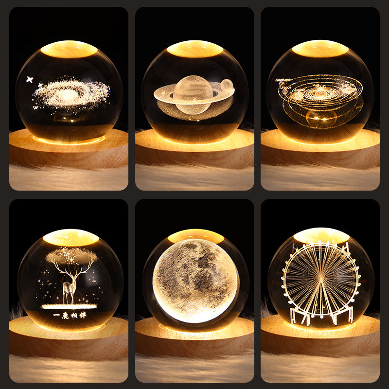 LED Night Light Galaxy Crystal Ball Table Lamp 3D Planet Moon Lamp