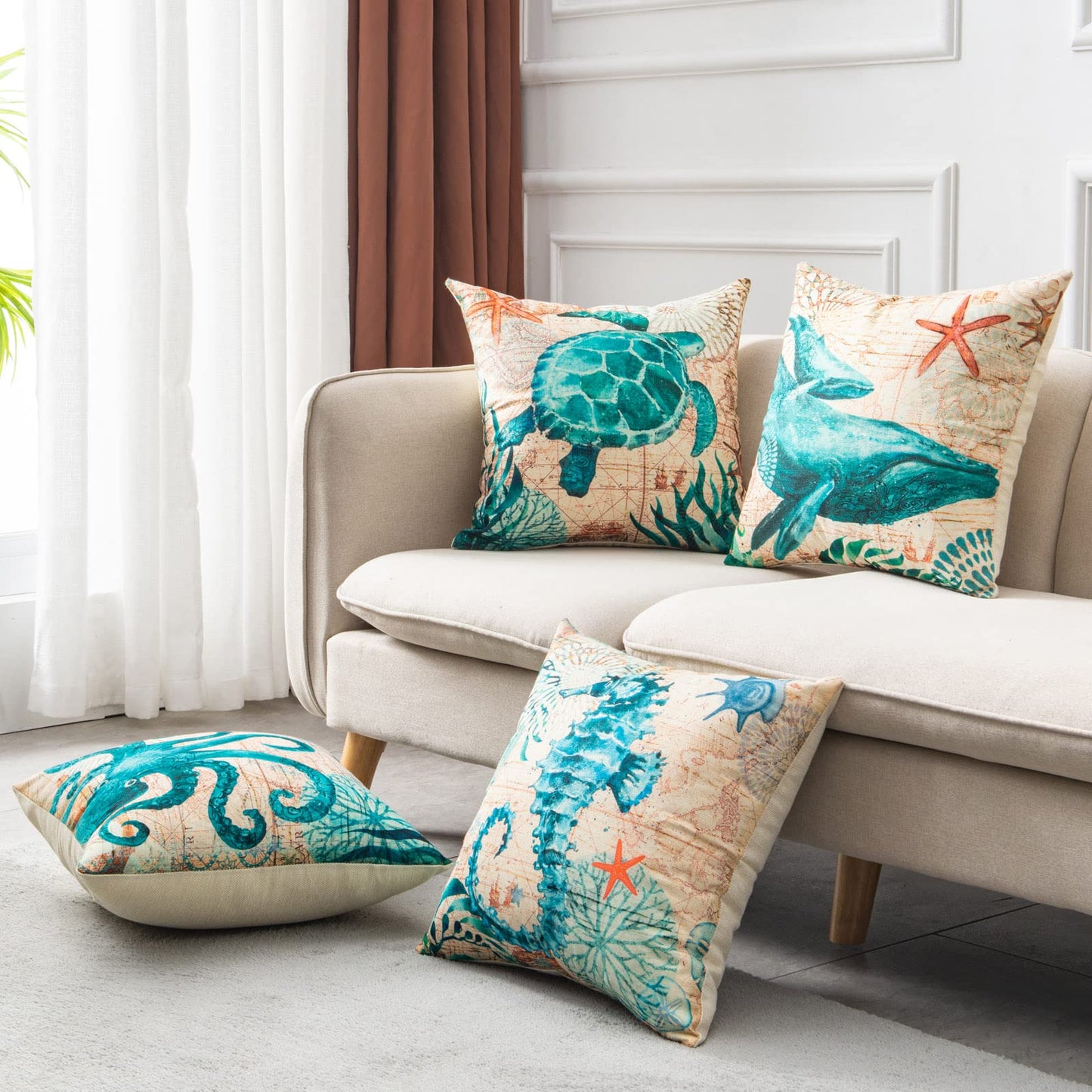 Cushion Covers Sea Turtle Printed Throw Pillow Cases For Home Decor