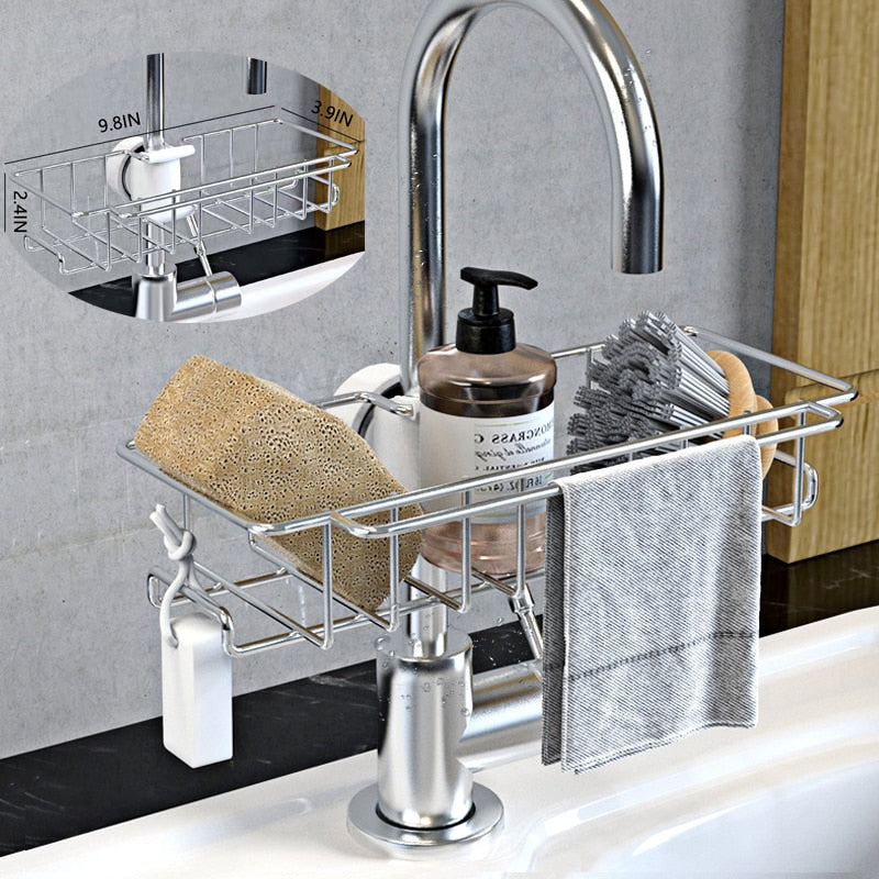 Stainless Steel Sink Storage Rack Kitchen Bathroom Adjustable Kitchen Organizer