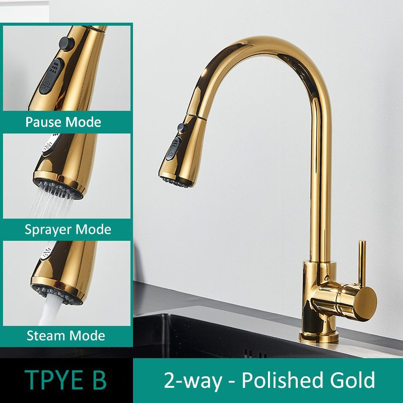 Brushed Gold Kitchen Faucet Pull Out Kitchen Sink