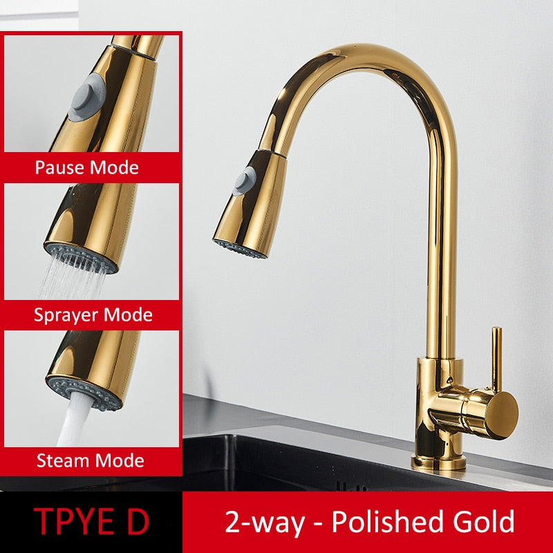 Brushed Gold Kitchen Faucet Pull Out Kitchen Sink