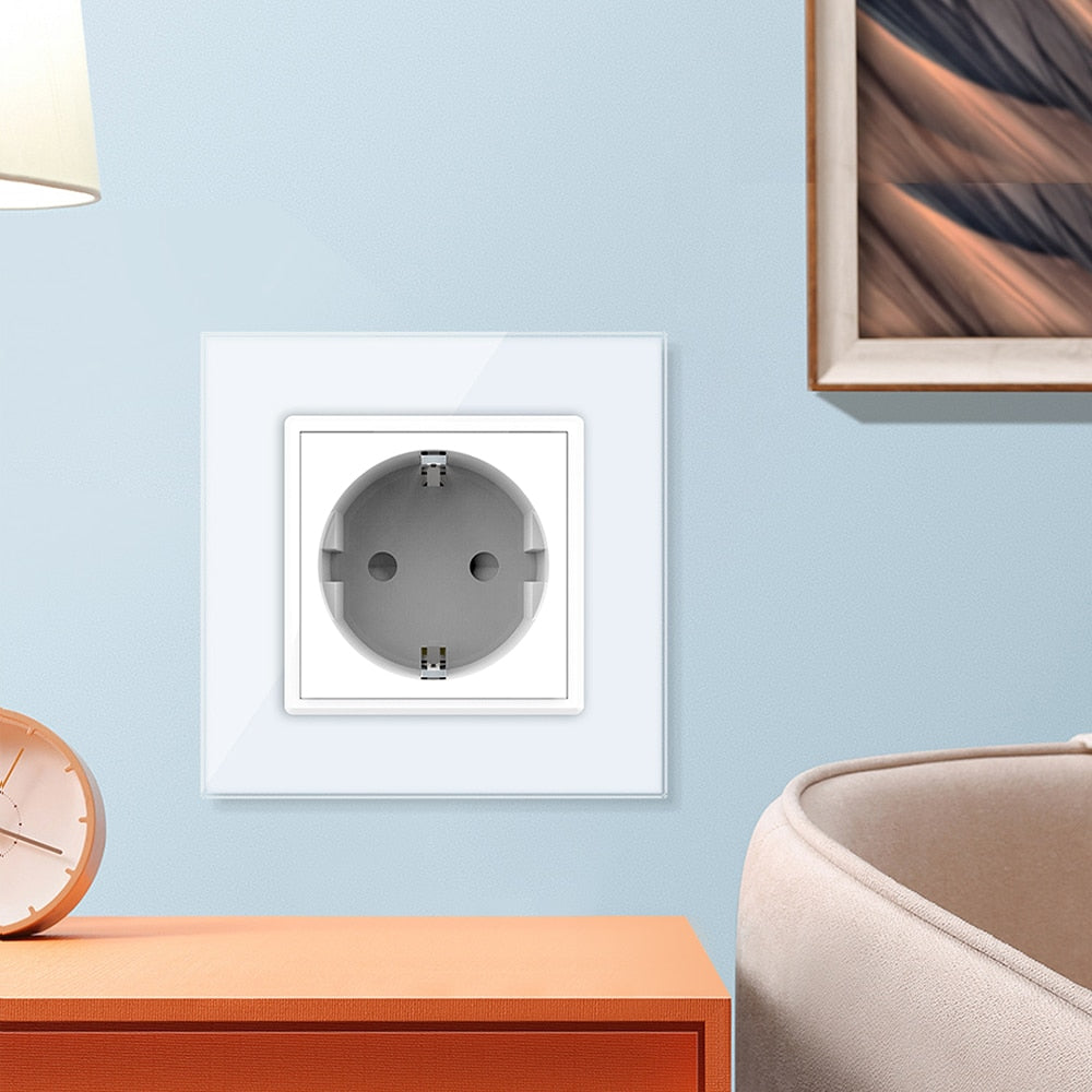 Standard Power Socket, White Crystal Glass Panel