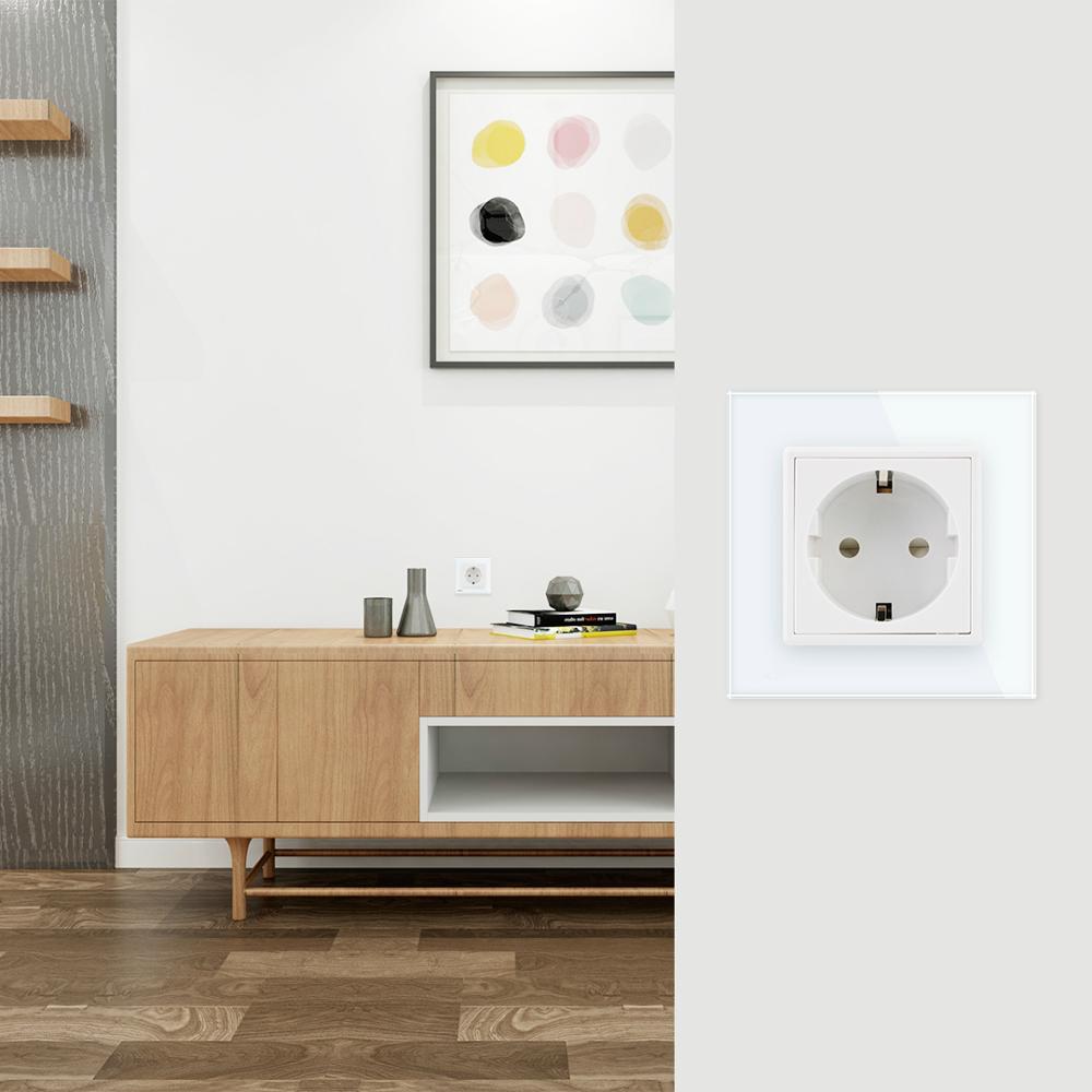 Standard Power Socket, White Crystal Glass Panel