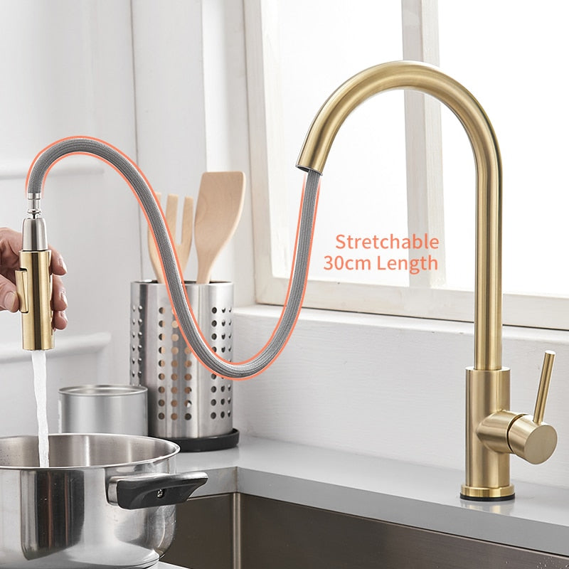 Sensor Kitchen Faucets Brushed Gold Smart