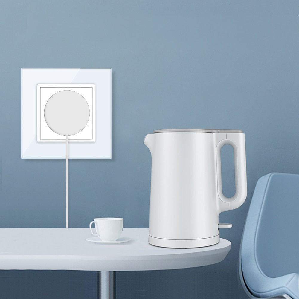 Standard Power Socket, White Crystal Glass Panel