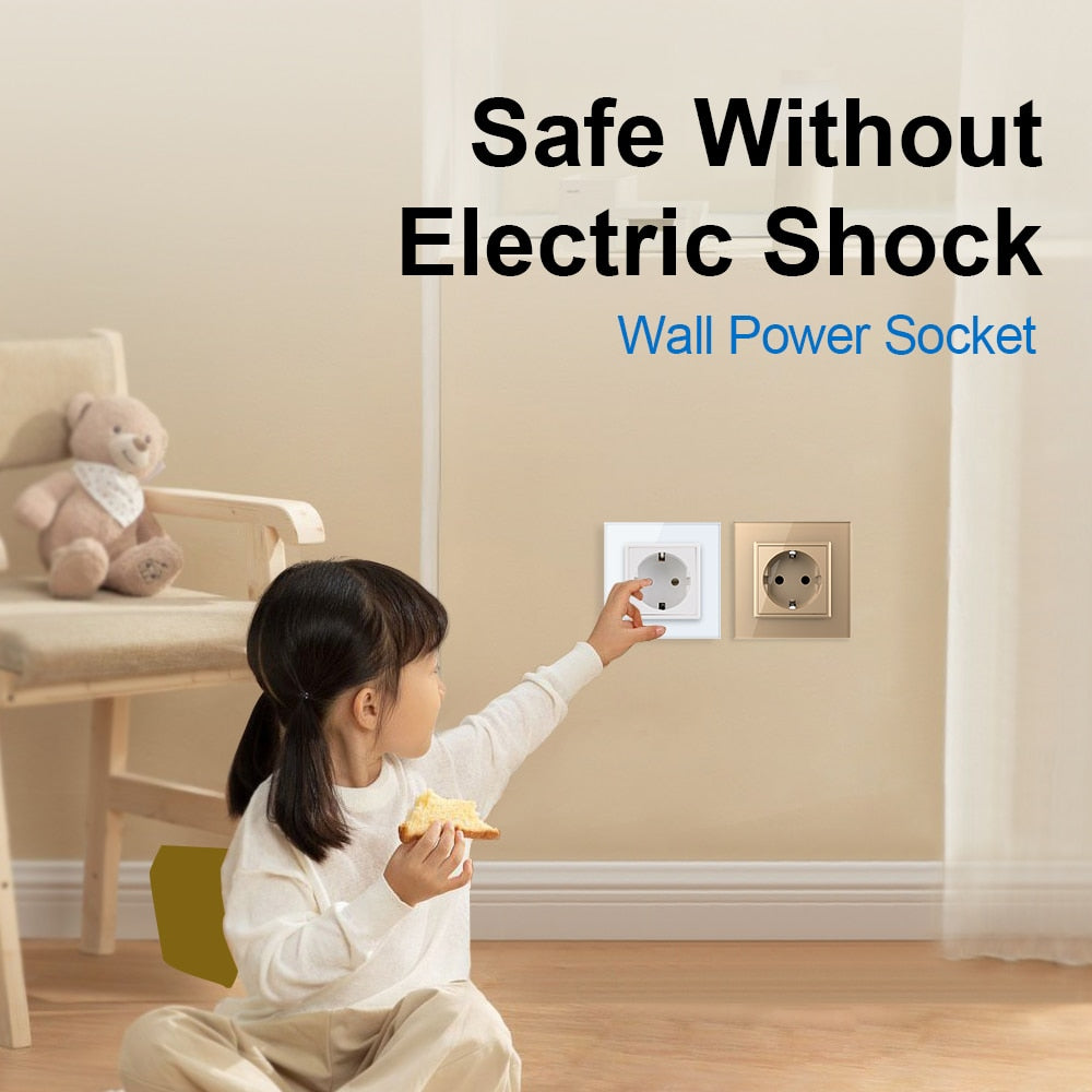 Standard Power Socket, White Crystal Glass Panel