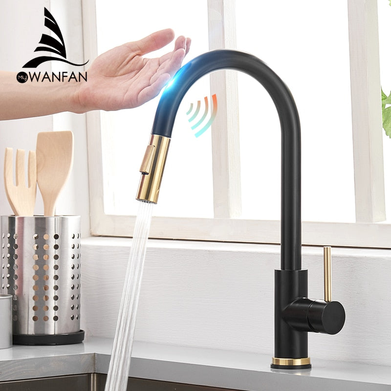 Sensor Kitchen Faucets Brushed Gold Smart