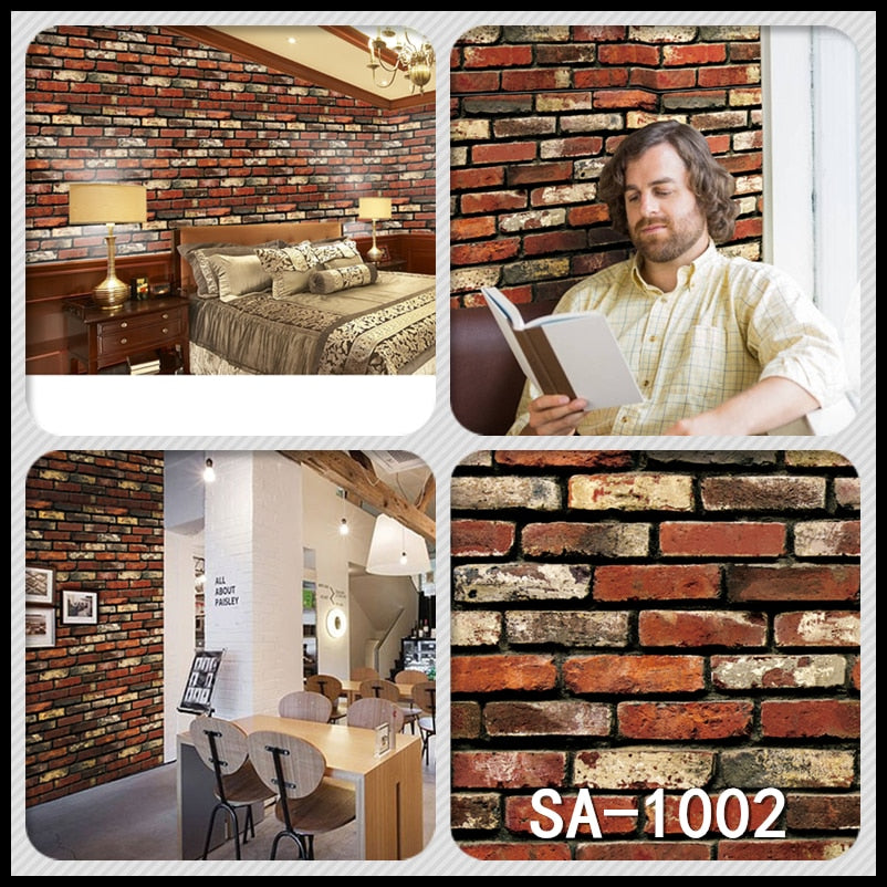 Home Decor 3D PVC Wood Grain Wall Paper Brick