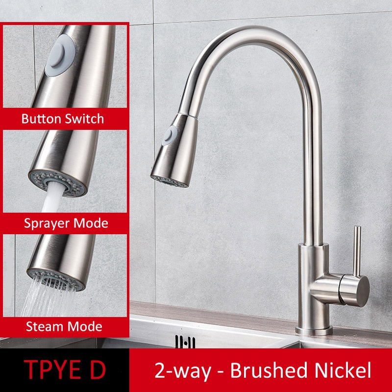 Brushed Gold Kitchen Faucet Pull Out Kitchen Sink