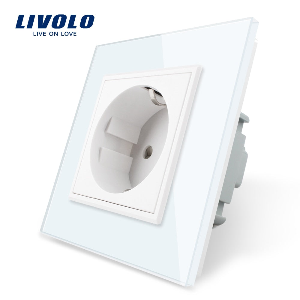 Standard Power Socket, White Crystal Glass Panel