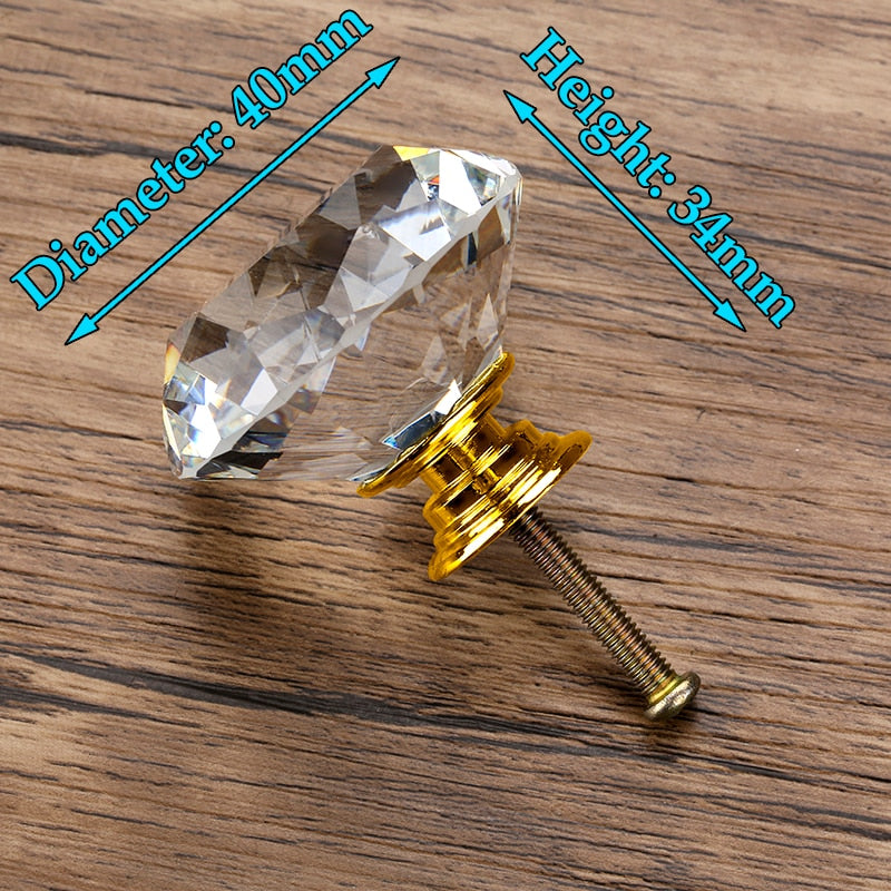 Diamond Shape Design Crystal Glass Knobs Cupboard