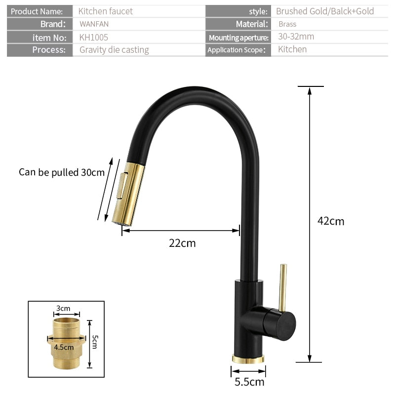Sensor Kitchen Faucets Brushed Gold Smart