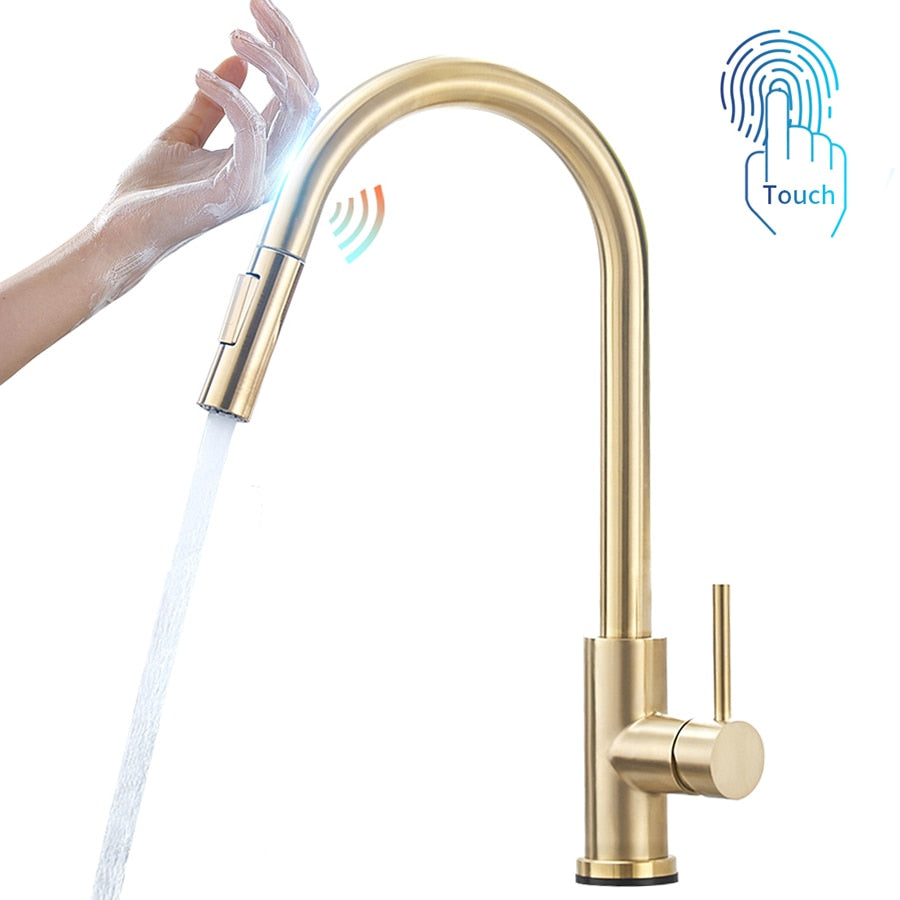 Sensor Kitchen Faucets Brushed Gold Smart