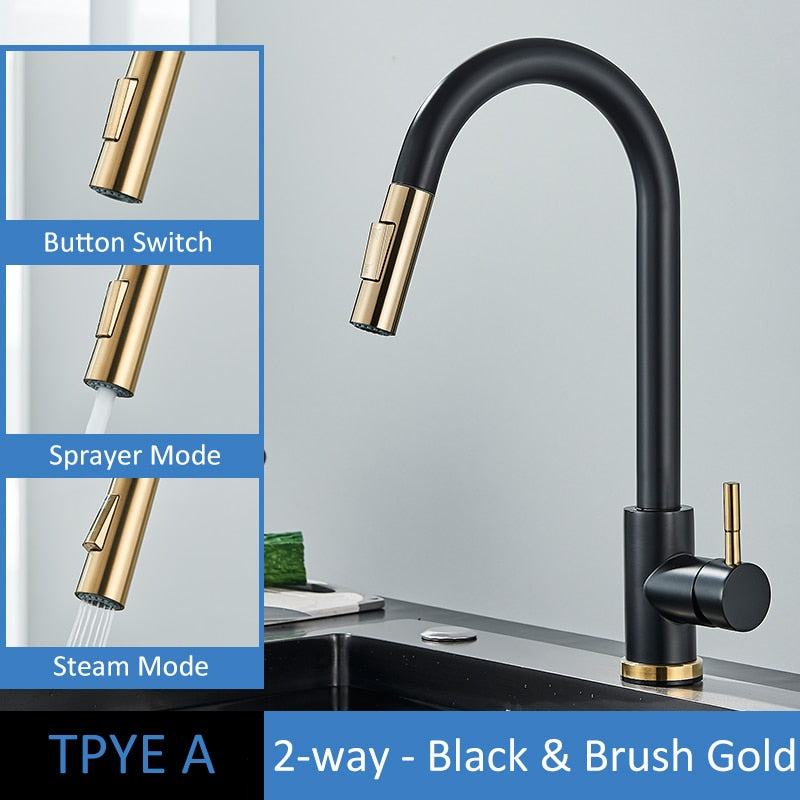 Brushed Gold Kitchen Faucet Pull Out Kitchen Sink