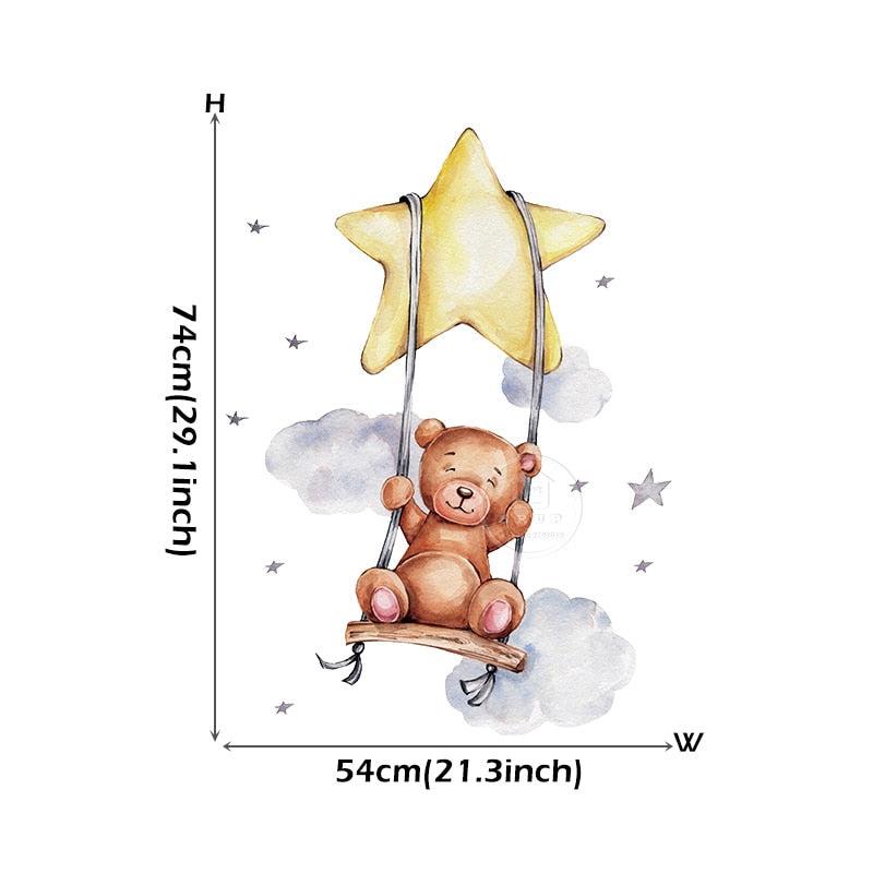 Teddy Bear Sleeping on the Moon and Stars Wall Stickers