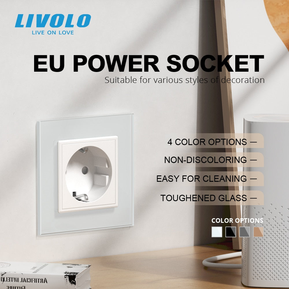 Standard Power Socket, White Crystal Glass Panel