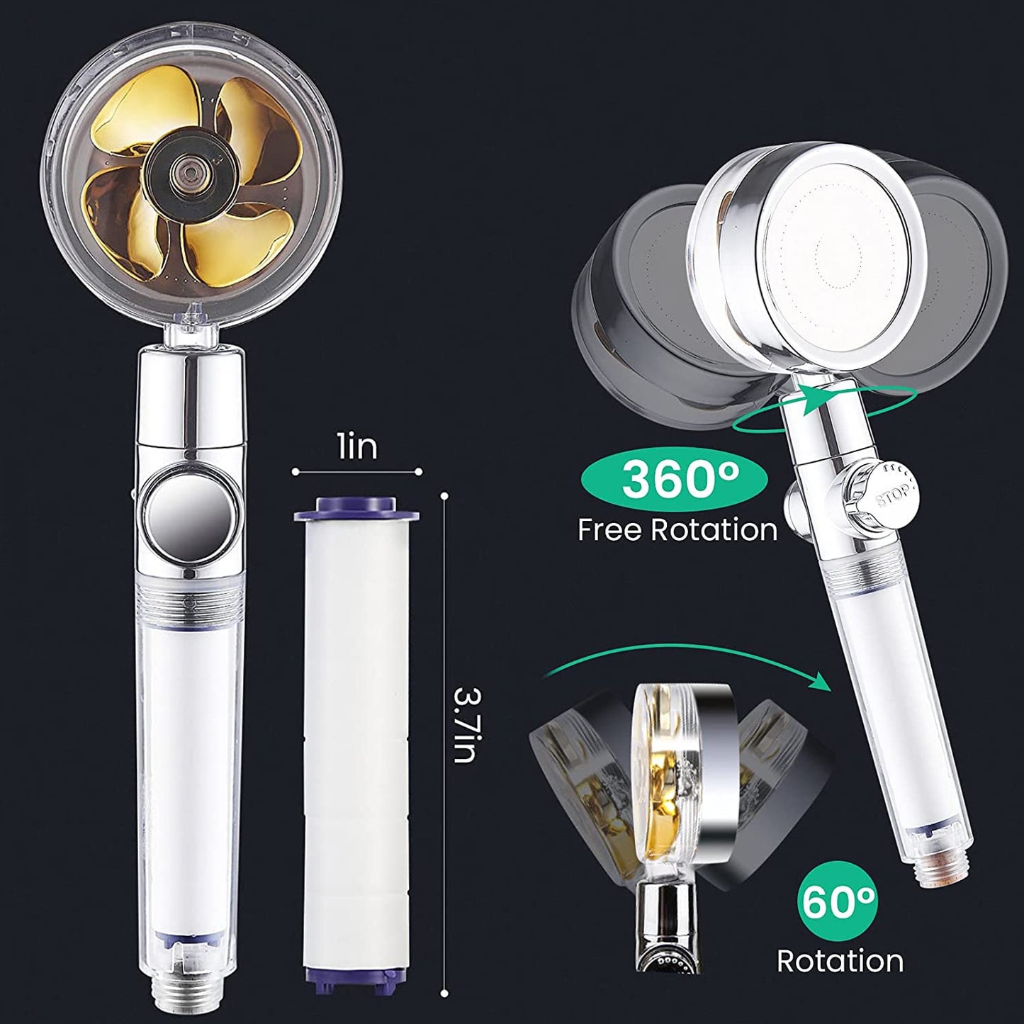 Turbo Propeller Rainfall Handheld Shower Head