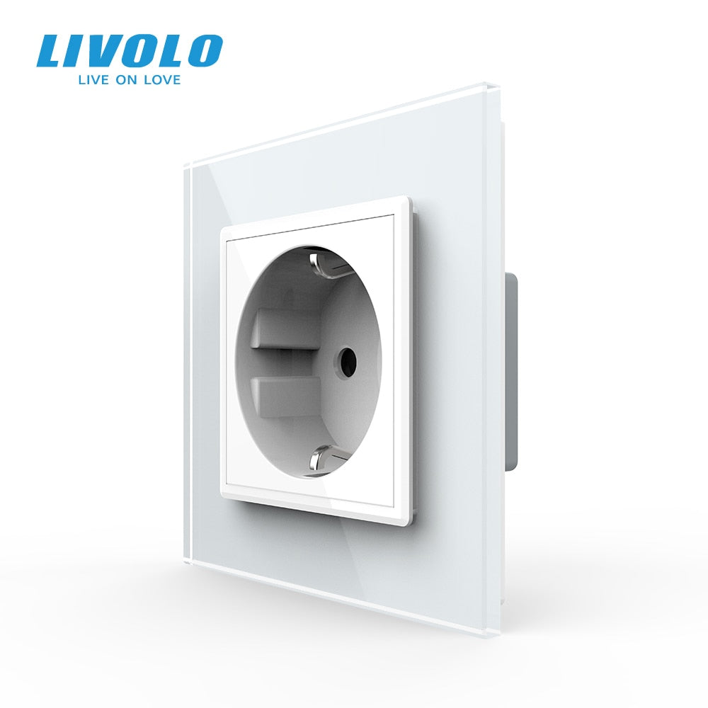 Standard Power Socket, White Crystal Glass Panel