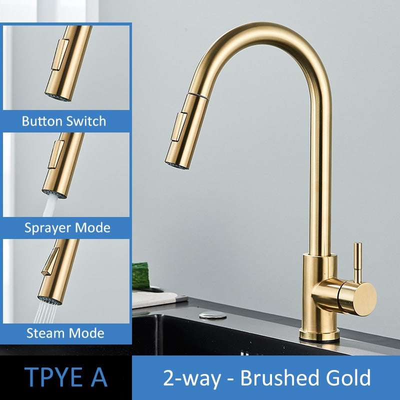Brushed Gold Kitchen Faucet Pull Out Kitchen Sink