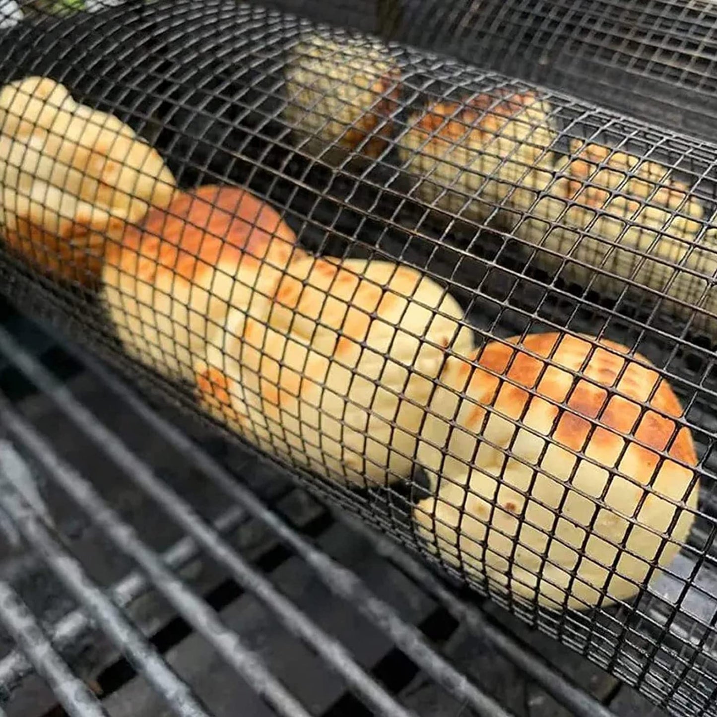 Rolling Grilling Basket Metal BBQ Barbecue Basket Net Outdoor