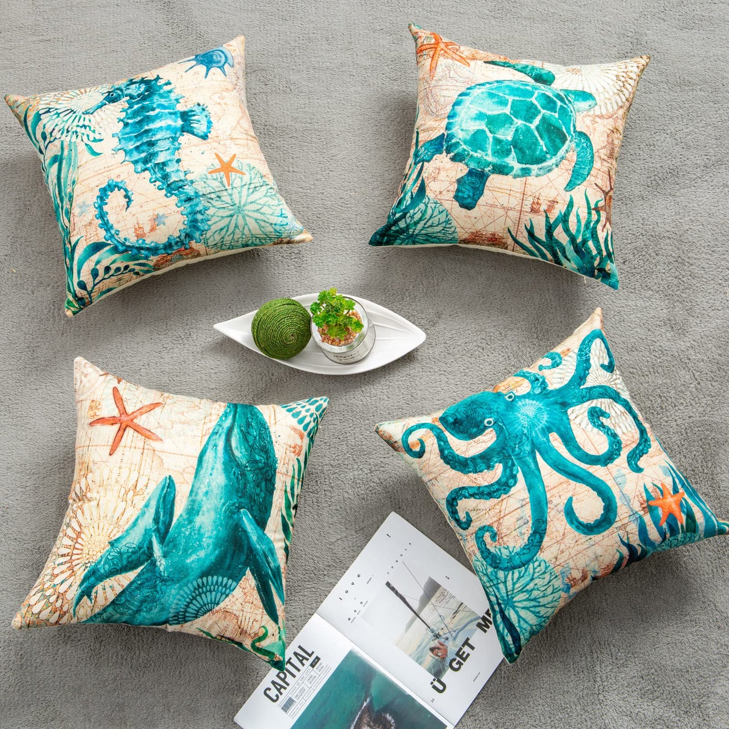 Cushion Covers Sea Turtle Printed Throw Pillow Cases For Home Decor
