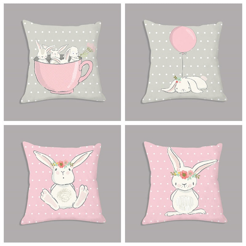 Cute Pink Bunny Cartoon Throw Pillow